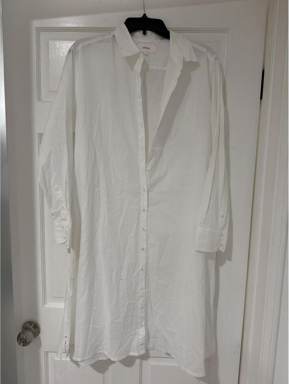 Xirena White Button Front Shirt Dress Tunic Long Sleeve